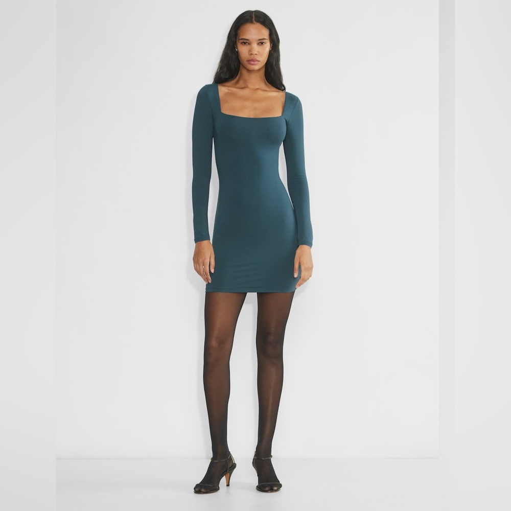 Aritzia Second-skin squareneck longsleeve mini dress - Tourmaline Teal